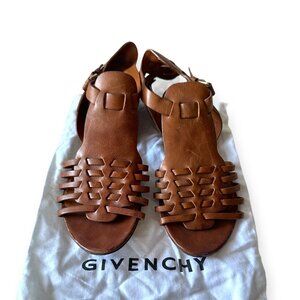 Givenchy Brown Leather Gladiator Huarache Flat Sandal, Size 38.5 EU
